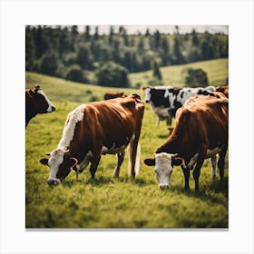 Cows Grazing In A Field Canvas Print