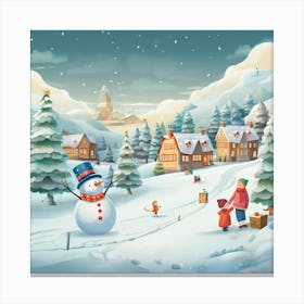 Snowman In The Village 1 Canvas Print