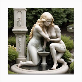 92 Garden Statuette Of A Low Kneeling Blonde Woman With Clasped Hands Praying At The Feet Of A Statuet Canvas Print
