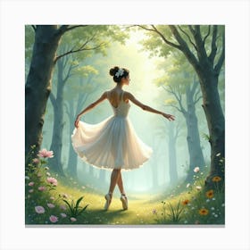 Elegant Ballet In A Watercolor Misty Forest Glade 1 Canvas Print