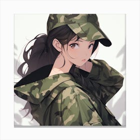 Anime Girl In Camouflage 3 Canvas Print