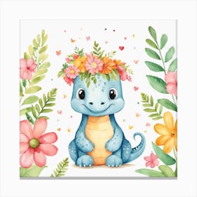 Floral Baby Dragon Nursery Illustration (3) Canvas Print