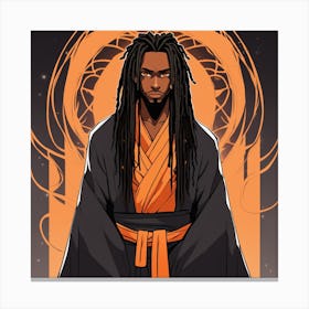 Handsome Black Man With Long Dreads And Orange Eyes In Black Robes Anime Style 145509077 Canvas Print