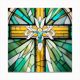 Cross with white Easter lilies stained glass window 1 Canvas Print