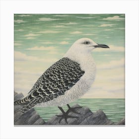 Ohara Koson Inspired Bird Painting Seagull 1 Square Canvas Print