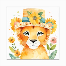 Floral Baby Lion Nursery Painting (2) Canvas Print