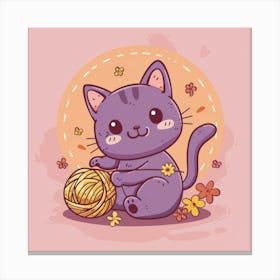 Cute Cat Playing With Yarn 2 Canvas Print