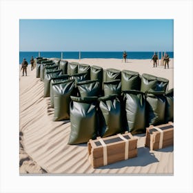 Sand Bags On The Beach Canvas Print