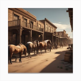 Western Town In Texas With Horses No People Perfect Composition Beautiful Detailed Intricate Insa (1) Canvas Print