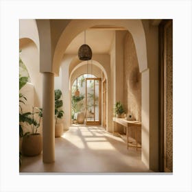 Hallway With Plants And Arches Canvas Print