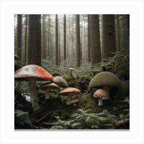 Mushrooms In The Forest Canvas Print