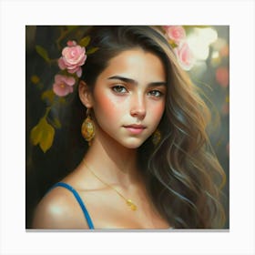 Portrait Of A Girl With Flowers 1 Canvas Print