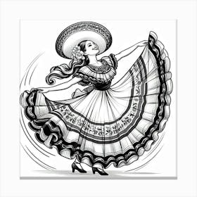 Line Art Mexican Dancer 5 Canvas Print