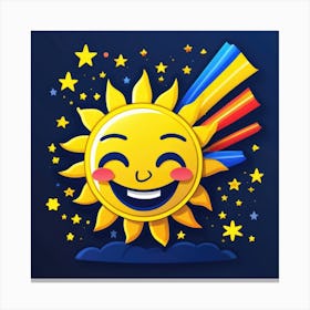 Lovely smiling sun on a blue gradient background 146 Canvas Print