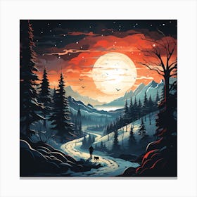 Sunset In The Forest for Christmas Canvas Print