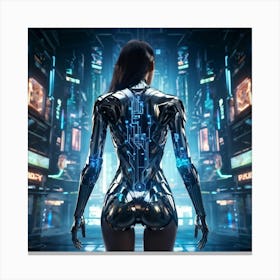 Artificial Intelligence Embodied In A Sleek Futuristic Cybernetic Figure Stands At The Center Of A (7) Canvas Print