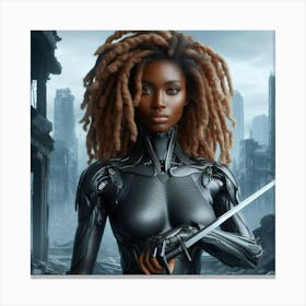 Black Futuristic Warrior Woman-3 Canvas Print