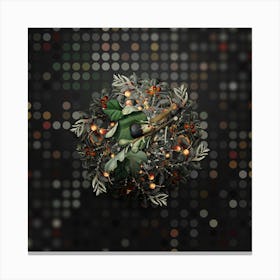 Vintage Fig Branch with Bird Fruit Wreath on Dot Bokeh Pattern n.0785 Canvas Print