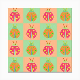 Whimsical Ladybug Checkerboard Canvas Print