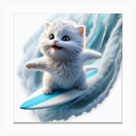 White Cat On A Surfboard Canvas Print