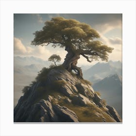 Single Tree On Top Of The Mountain Trending On Artstation Sharp Focus Studio Photo Intricate Det Canvas Print