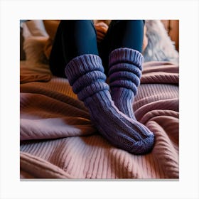 Purple Socks On Bed Canvas Print