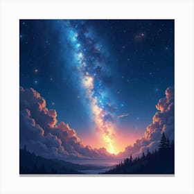 Watercolor Glowing Cosmic Rays Streaming Across The Starry Night Sky 1 Canvas Print