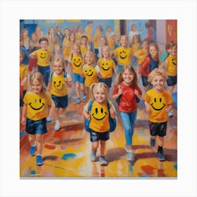 Photo Medium Shot Smiley Kids In School Gym 0 Canvas Print