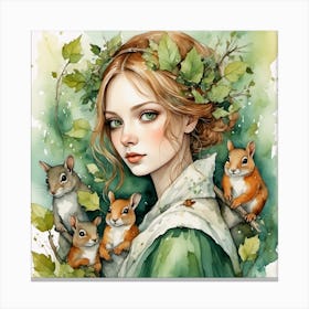 Fairy Girl With Squirrels Canvas Print