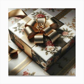 Gift Box With Gold Ribbon Canvas Print