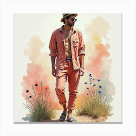 Trendy Man In Watercolor Attire, Vibrant Summer Festival 1 Canvas Print