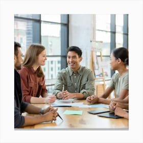 An engaging and interactive workshop setting, with participants collaborating on a creative project or brainstorming ideas. This image reflects a dynamic learning or team-building environment, suitable for industries related to education, training, or professional development Canvas Print
