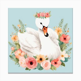 Floral Baby Swan Nursery Illustration (18) Canvas Print