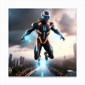 Futuristic Man Flying Canvas Print