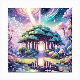 A Fantasy Forest With Twinkling Stars In Pastel Tone Square Composition 269 Canvas Print