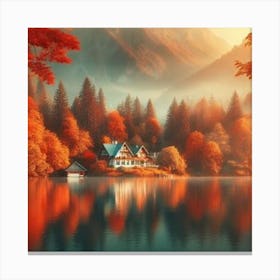 Autumn Lake House 1 Canvas Print