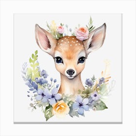 Cute Fawn With Flowers Canvas Print