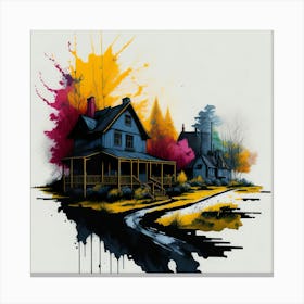 Colored House Ink Painting (102) Canvas Print