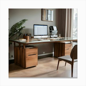 A Photo Of A Modern Office Desk With A Computer Mo Canvas Print