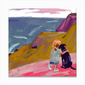 Little Girl And Her Dog Canvas Print