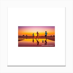 Children Playing Soccer At Sunset AI generated Canvas Print