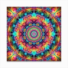 Fractal Fusion: A Psychedelic Mandala with Vibrant Colors Canvas Print
