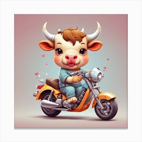 Cute Cow On A Motorcycle Canvas Print