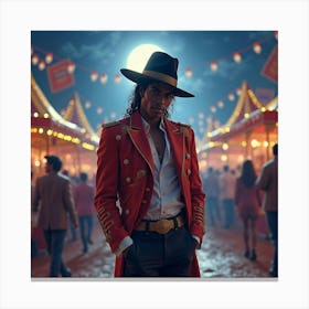 Michael Jackson In A Watercolor Moonlit Carnival Setting 1 Canvas Print