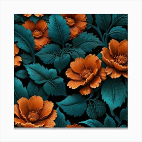 Seamless Pattern With Orange Flowers Canvas Print