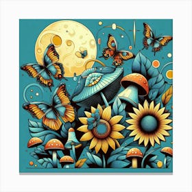 Mushrooms And Butterflies 1 Canvas Print