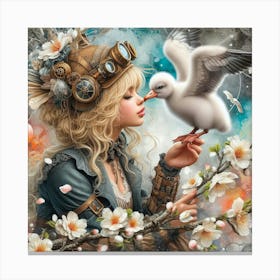 Steampunk Girl With Bird Canvas Print