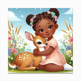 Little Black Girl With A Deer Canvas Print