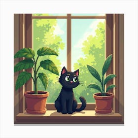 Cat And Plant Trouble Art Print Funny Cat (3) Canvas Print