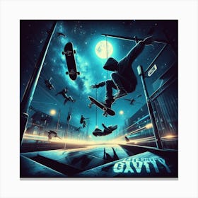 Skateboarders At Night Canvas Print